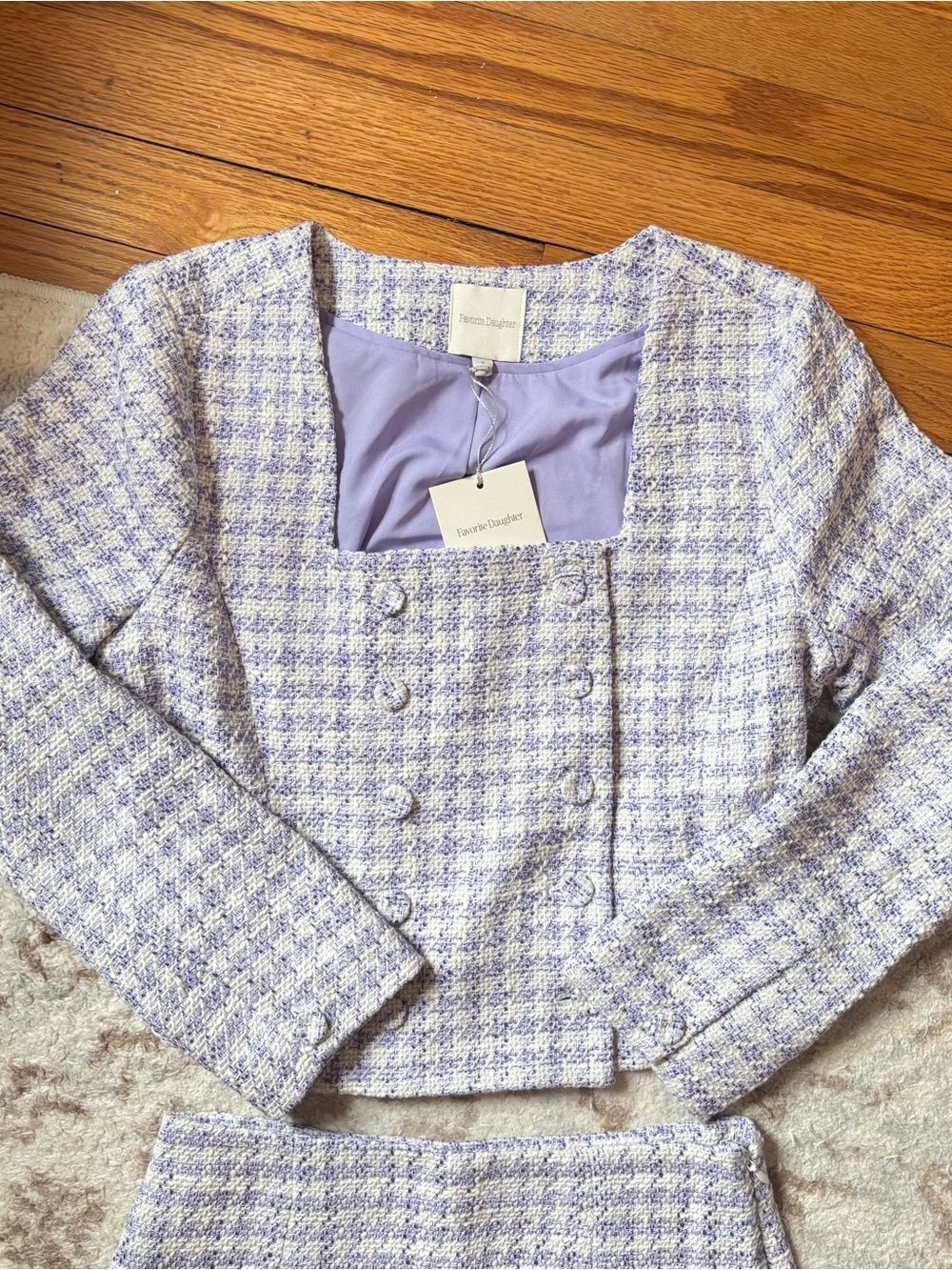Favorite Daughter NWT Two Piece Set Blazer Mini Skirt Lilac Gingham Print - Picture 5 of 12
